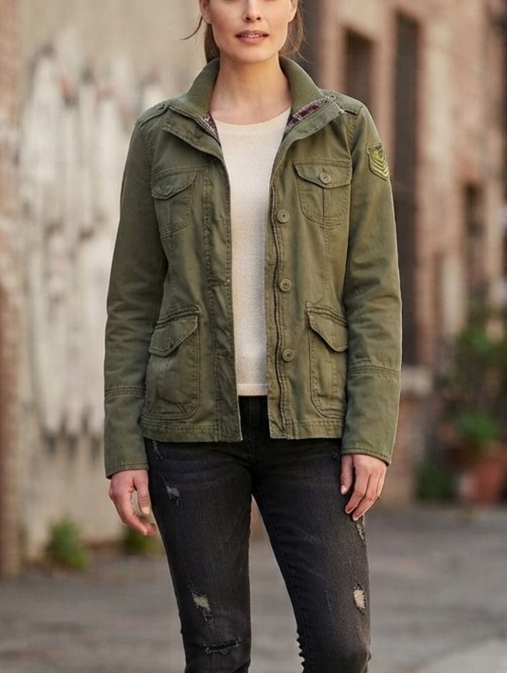 Fox Military Utility Jacket XS Cotton Plaid Trim Lightweight